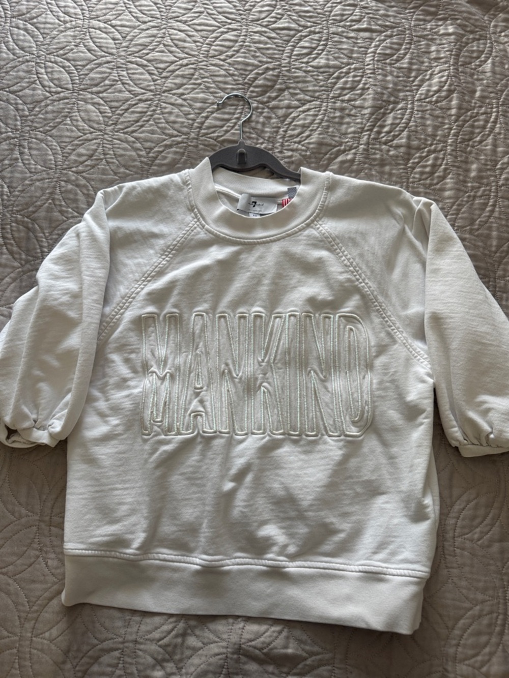 7 For All Mankind Cream Embroidered Logo Sweatshirt
